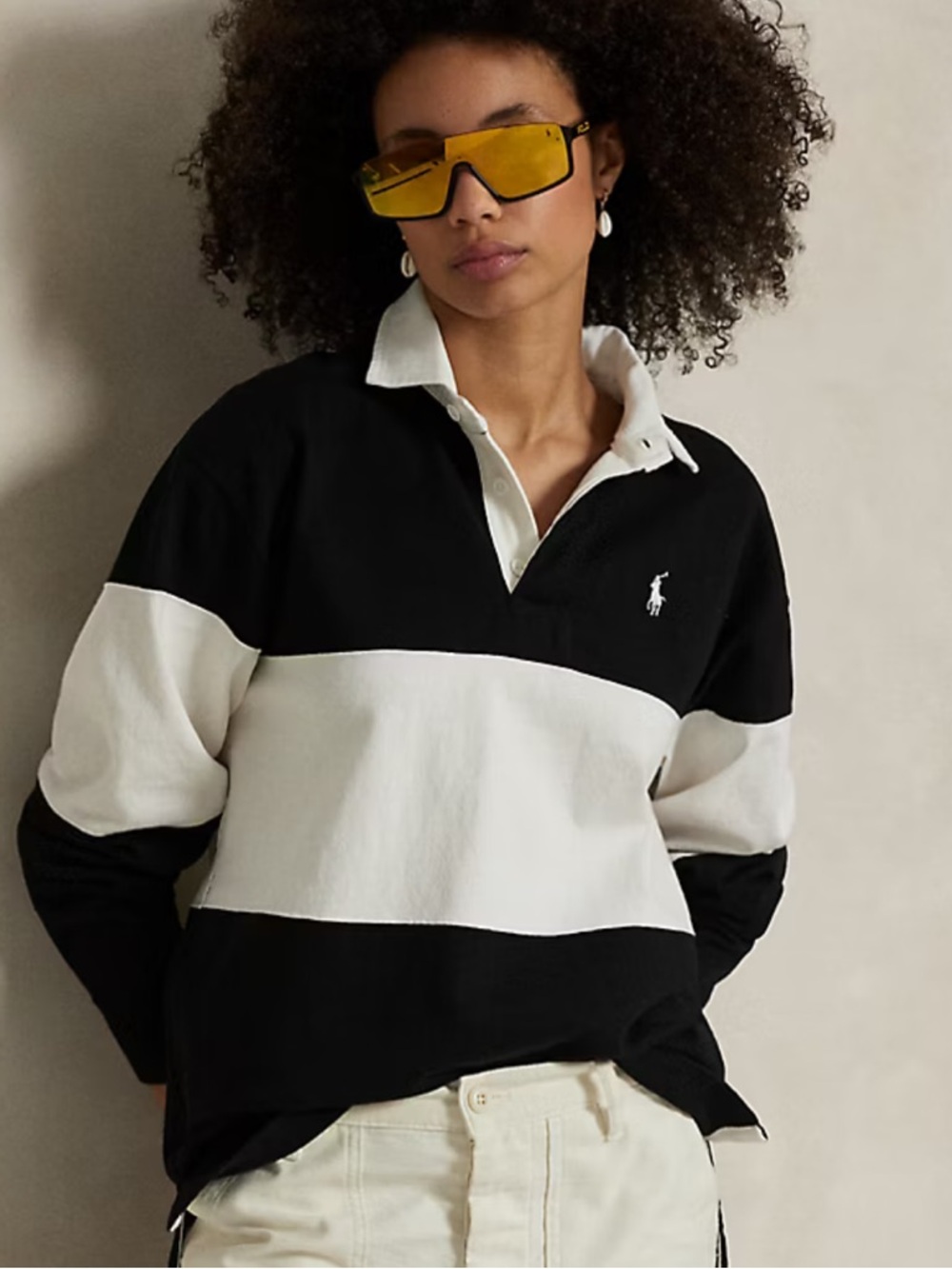 Ralph Lauren Black and White Striped Rugby Polo